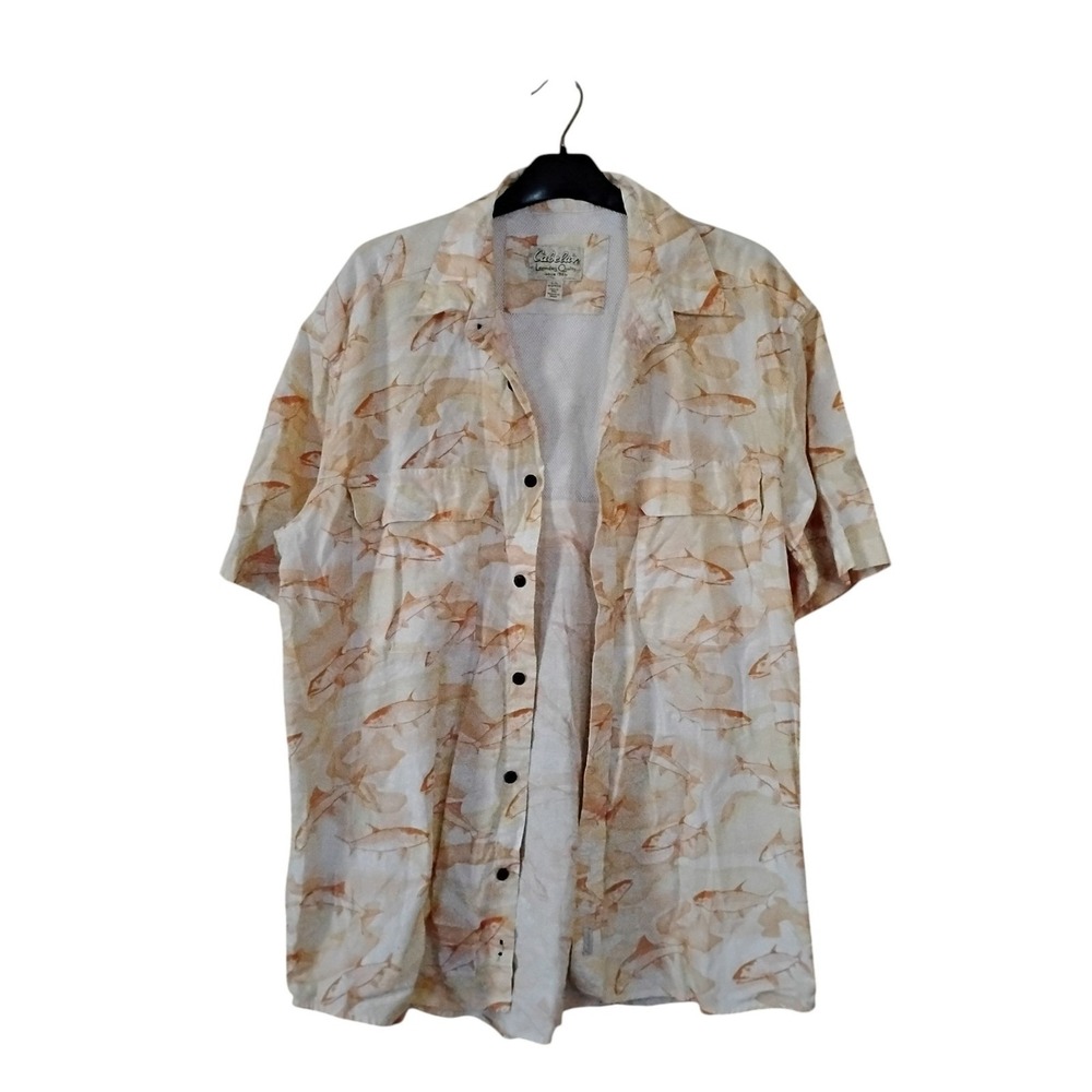 Cabelas Mens Large Fishing Shirt Short Sleeve Fish Print Ventilated Mesh Back